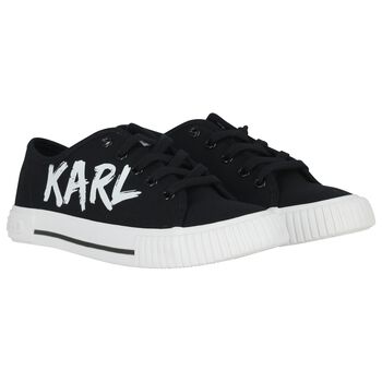 Boys Black & White Logo Trainers