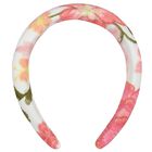 Girls Pink Floral Embroidered Headband, 1, hi-res