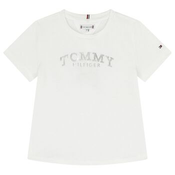 تيشيرت بنات بالشعار باللون الابيض 