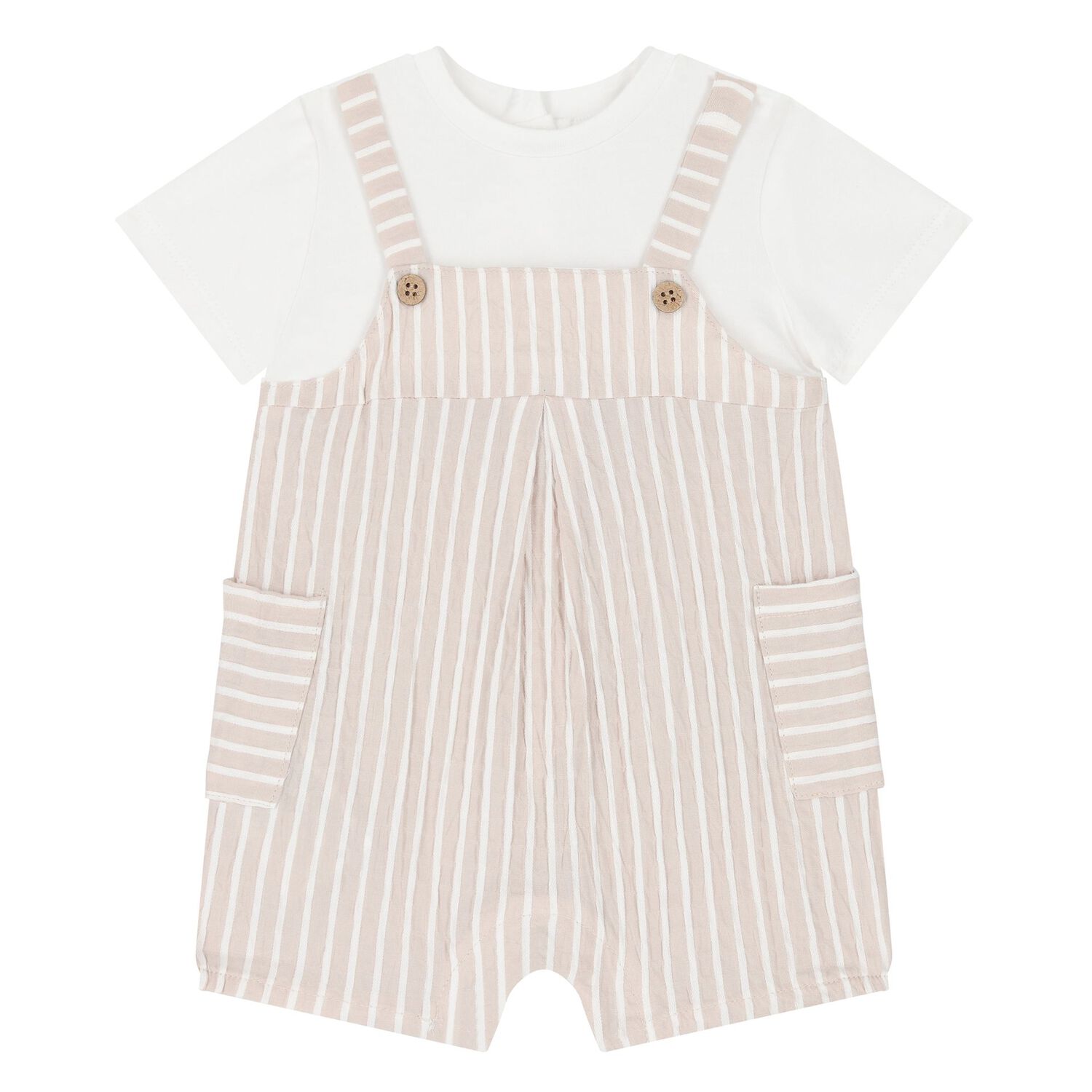 Beige & Ivory Striped Baby Romper Set, 1, hi-res