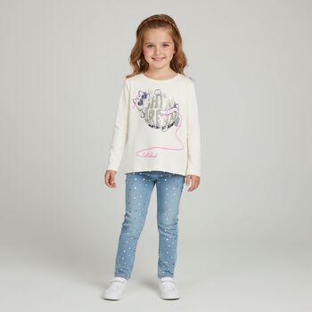 Girls Ivory Cat Long Sleeve Top