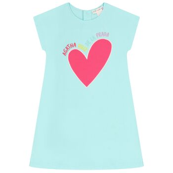Girls Aqua Heart Logo Dress