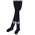 Girls Navy Blue Logo Heart Tights, 2, hi-res