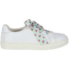 Girls White Leather Trainers, 1, hi-res