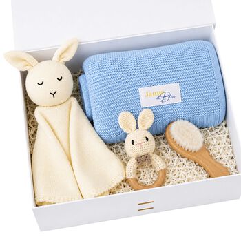 Ivory & Blue Baby Blanket & Bunny Comforter Gift Set
