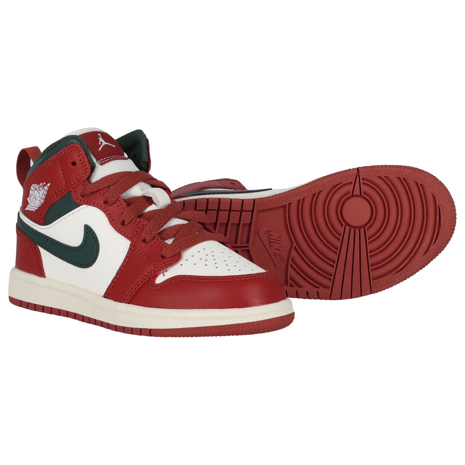Red, Green & White Air Jordan 1 Mid Trainers, 3, hi-res