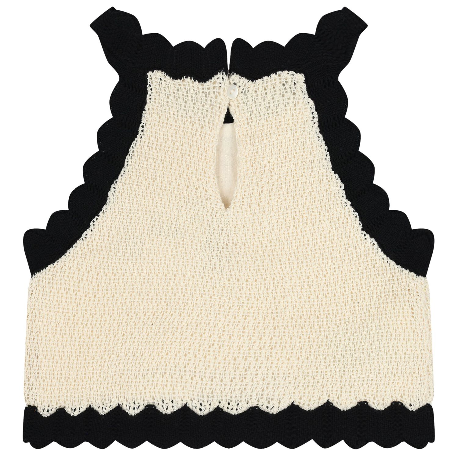 Girls Beige & Black Flower Knitted Top, 1, hi-res