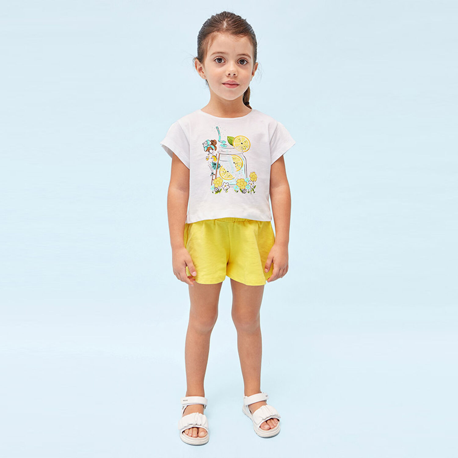 Girls Ivory & Yellow Shorts Set, 2, hi-res
