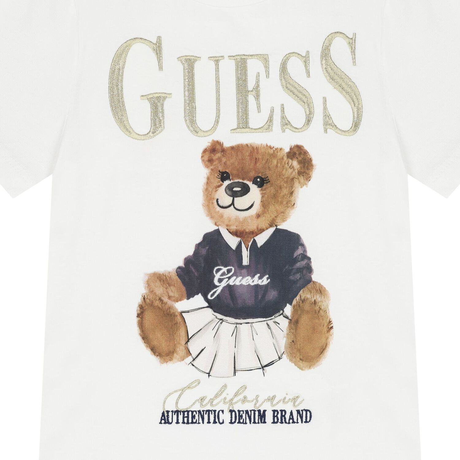 Girls White Cotton Bear Logo T-Shirt, 2, hi-res