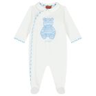 Baby Boys White & Blue Teddy Bear Zig Zag Babygrow Gift Set, 1, hi-res