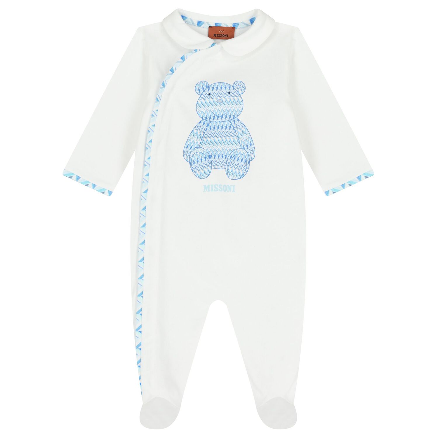 Baby Boys White & Blue Teddy Bear Zig Zag Babygrow Gift Set, 1, hi-res