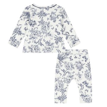 Navy Blue & White Toile De Jouy Cotton Baby Pyjamas