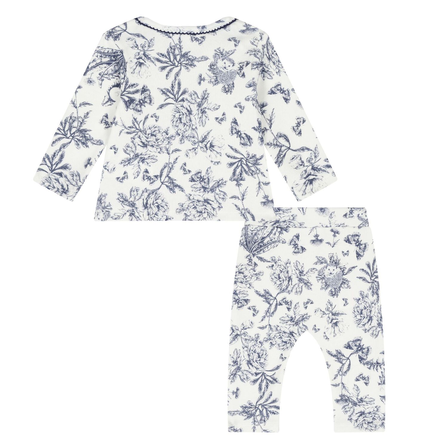 Navy Blue & White Toile De Jouy Cotton Baby Pyjamas, 1, hi-res image number null