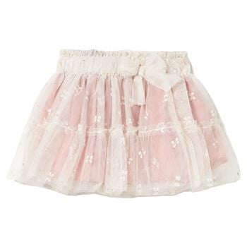 Younger Girls Ivory & Pink Tulle Skirt