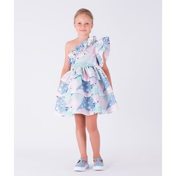 Girls Blue & Pink Satin Dress
