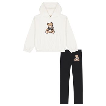 Girls Ivory & Black Teddy Bear Leggings Set