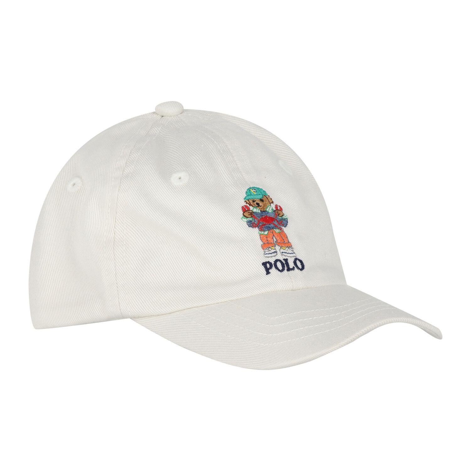قبعة أولاد بولو قطنية بطبعة الدب باللون الأبيض, 1, hi-res