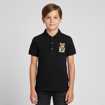 Boys Black Teddy Bear Polo Shirt