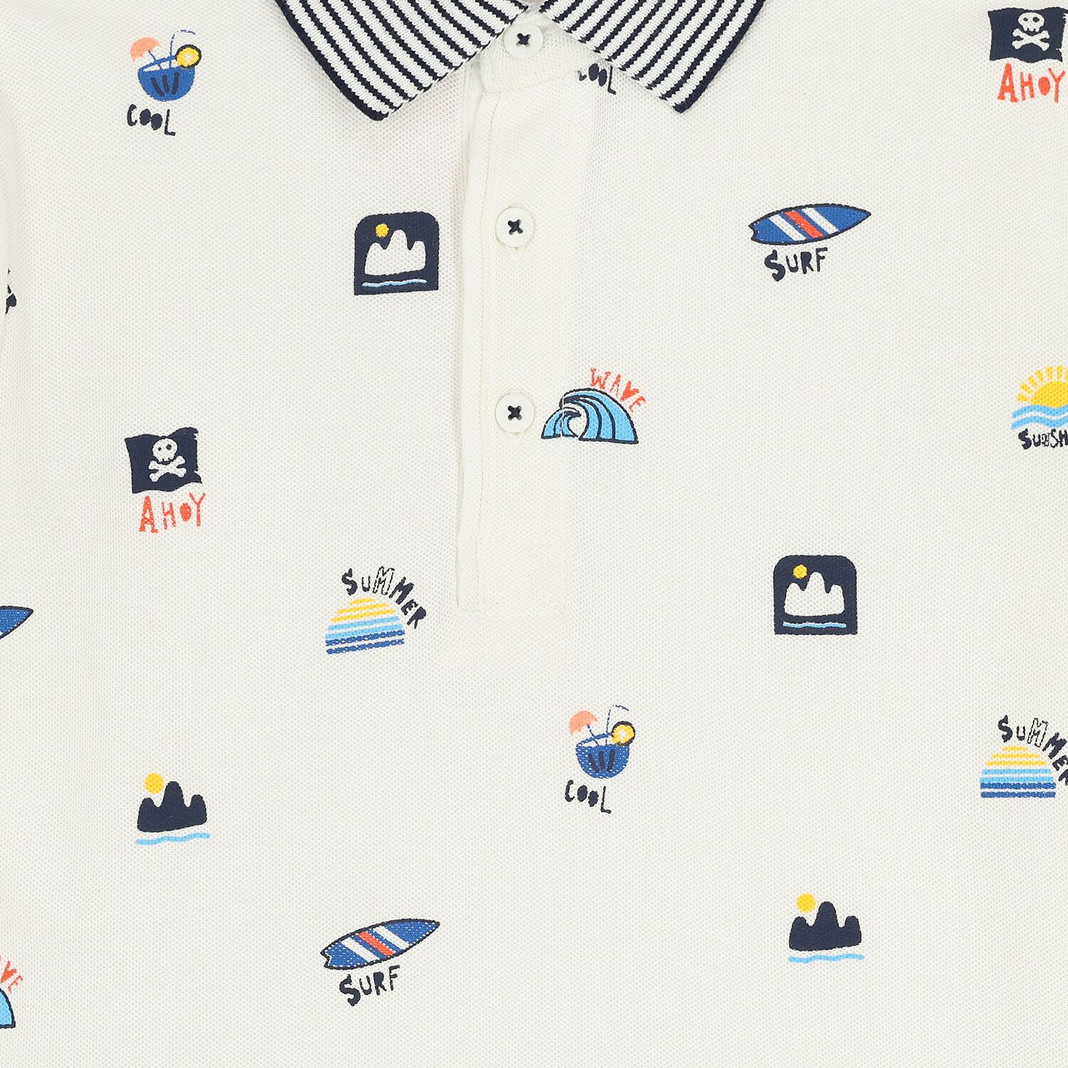 Boys Ivory Striped Polo Shirt, 1, hi-res