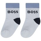 Baby Boys White & Blue Logo Socks ( 3-Pack ) , 2, hi-res