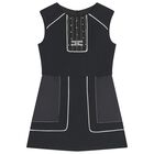 Girls Black Diamante Logo Dress, 1, hi-res