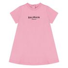 طقم فستان بالشعار باللون الوردي للبنات , 1, hi-res