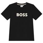 Boys Black Logo T-Shirt, 1, hi-res