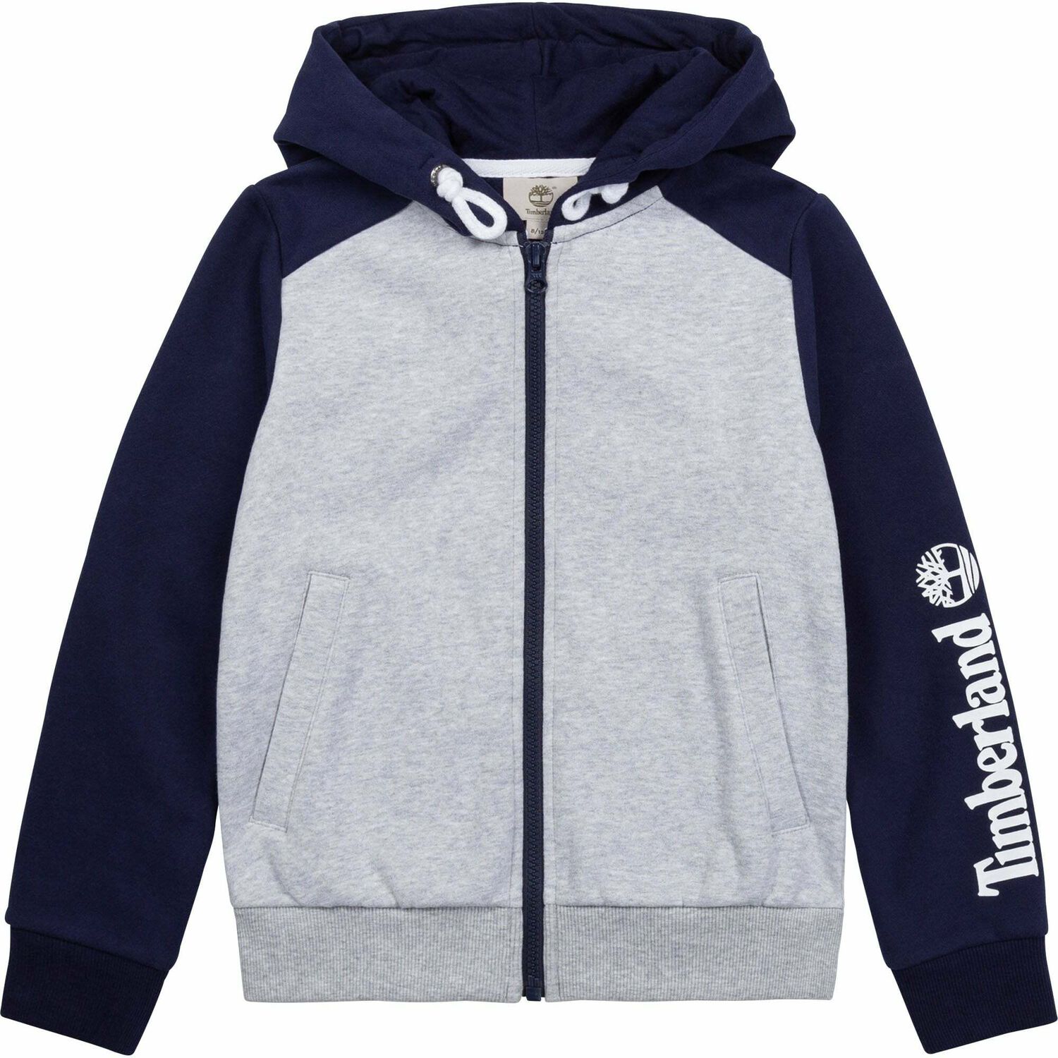 Boys Grey & Navy Hooded Top, 1, hi-res