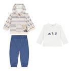 Baby Boys Blue, White & Beige Tracksuit Set (3 Piece), 1, hi-res