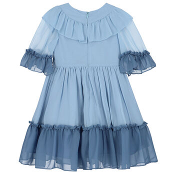 Girls Blue Bow Chiffon Dress