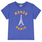 تيشيرت أولاد بالشعار باللون الأزرق, 1, hi-res