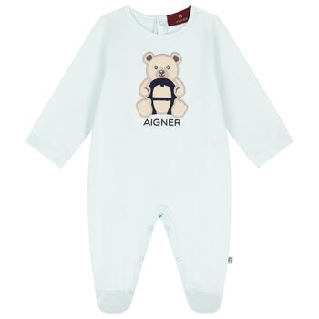 Baby Boys Blue Teddy Bear Logo Babygrow