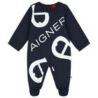 Baby Boys Navy Blue Logo Babygrow, 3, hi-res