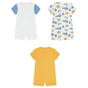 Baby Boys White & Yellow Rompers ( 3-Pack )