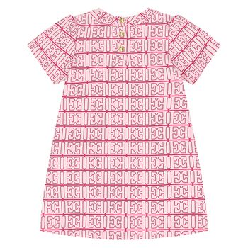 Younger Girls White & Pink Logo Dress