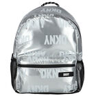 Girls Metallic Silver Logo Backpack, 1, hi-res