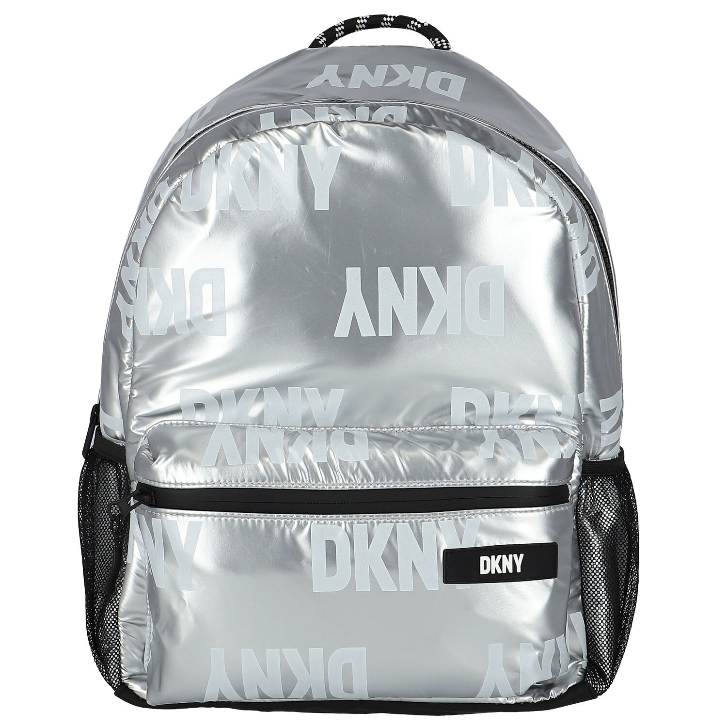 Girls Metallic Silver Logo Backpack, 1, hi-res