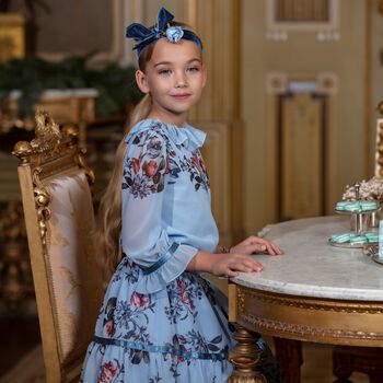 Girls Blue Floral Chiffon Skirt