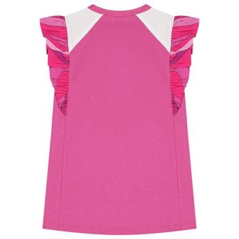 Girls Pink & White Logo Ruffled Dress