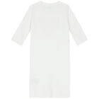 Girls White Logo Long Sleeve Dress, 1, hi-res