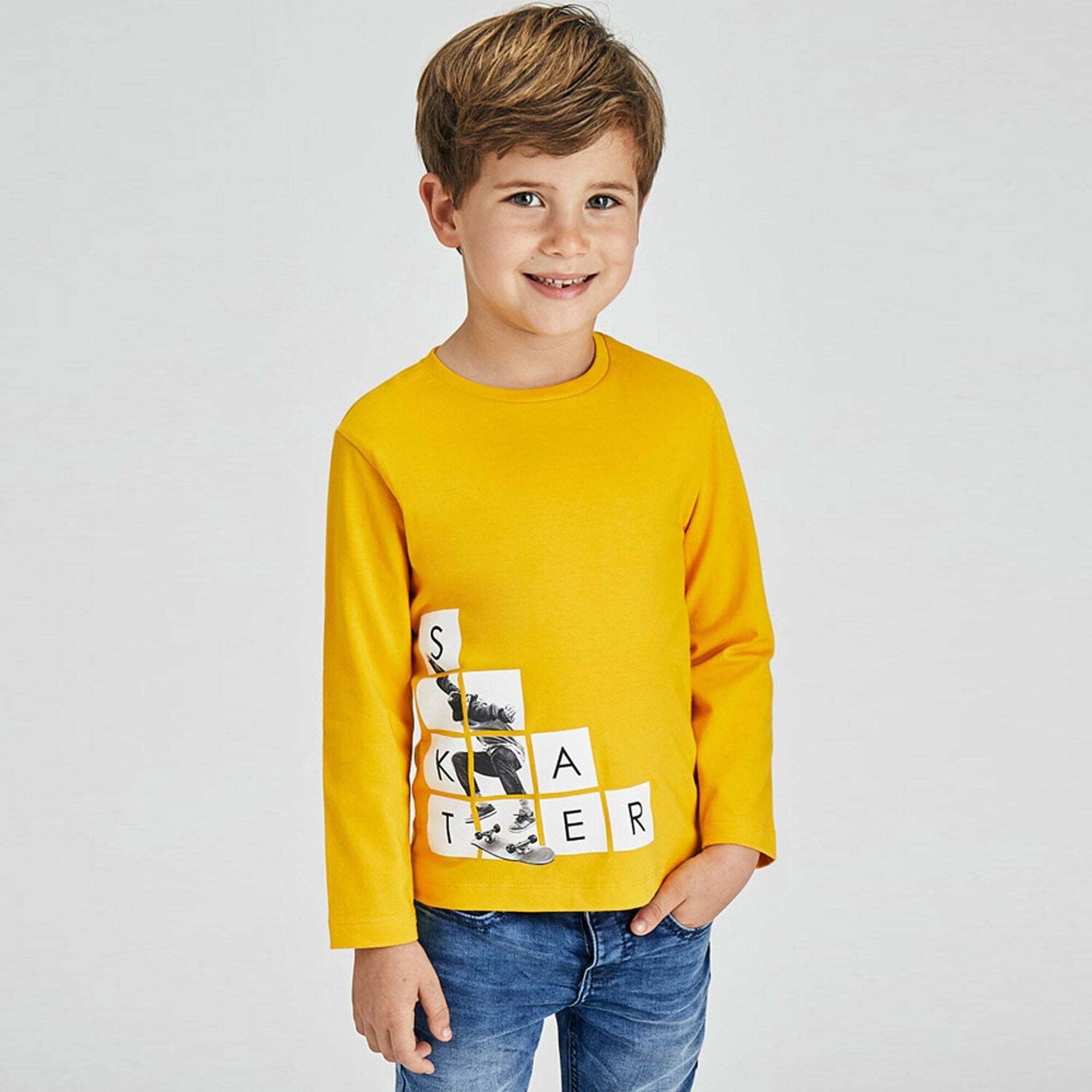 Boys Yellow Skater Long Sleeve Top, 2, hi-res image number null