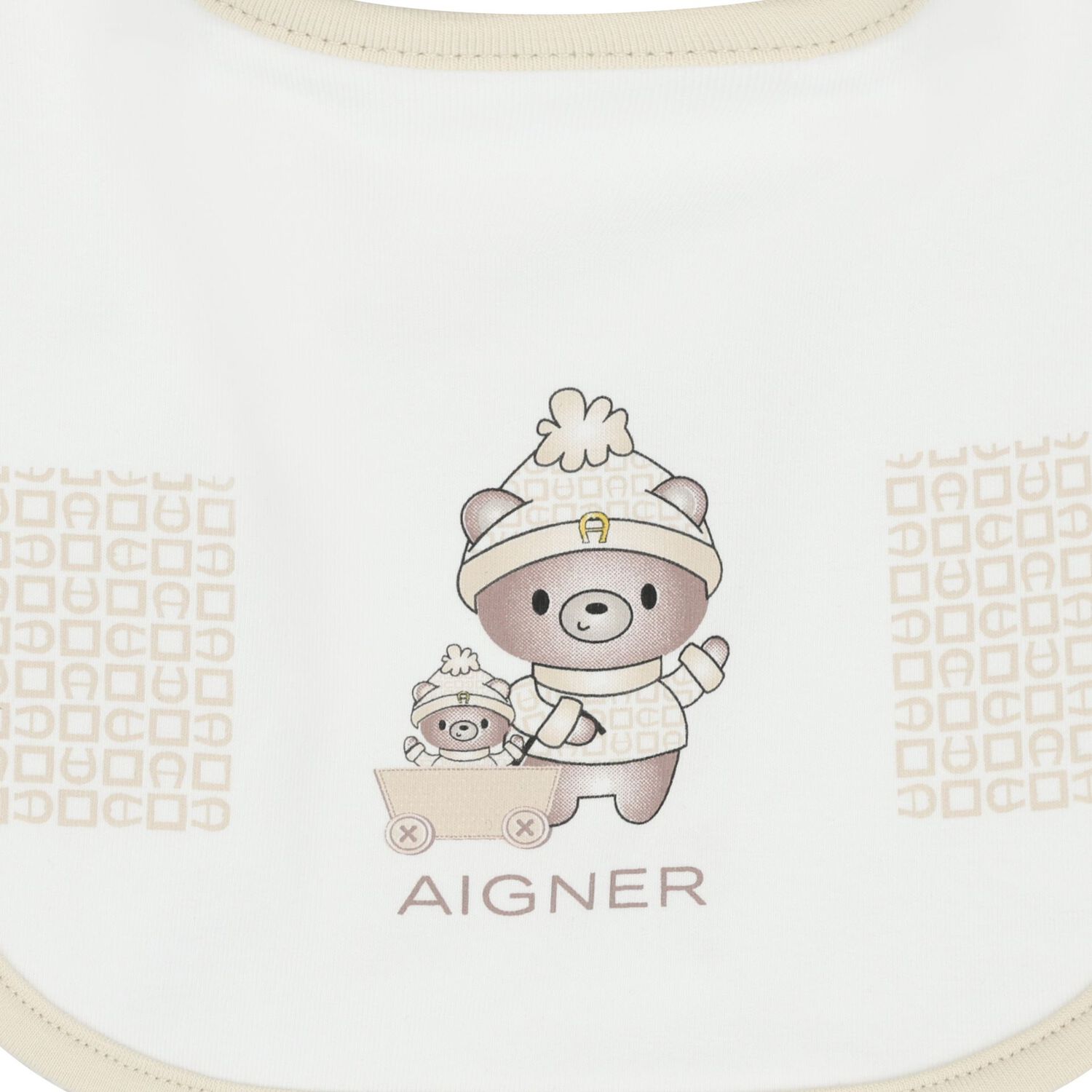 White & Beige Teddy Bear Logo Baby Bib, 1, hi-res
