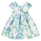 Younger Girls White & Green Floral Dress, 1, hi-res