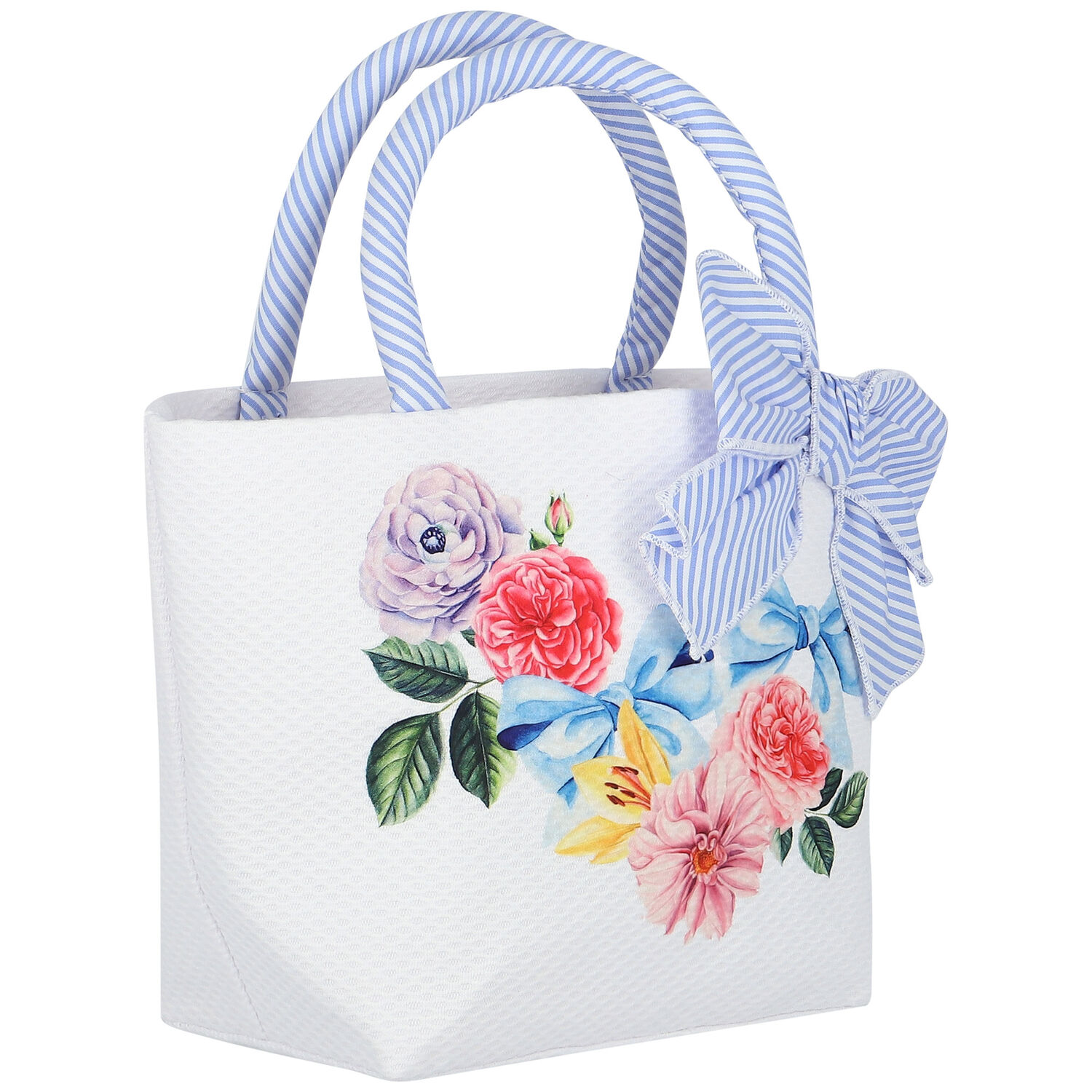 Girls White & Blue Floral Handbag, 1, hi-res