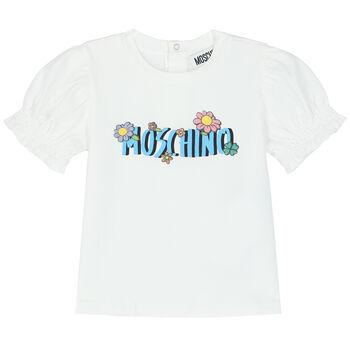 Younger Girls White Floral & Logo T-Shirt