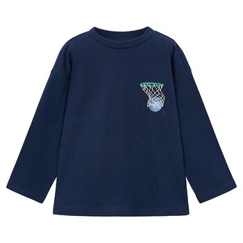 Boys Navy Blue Basketball Long Sleeve Top