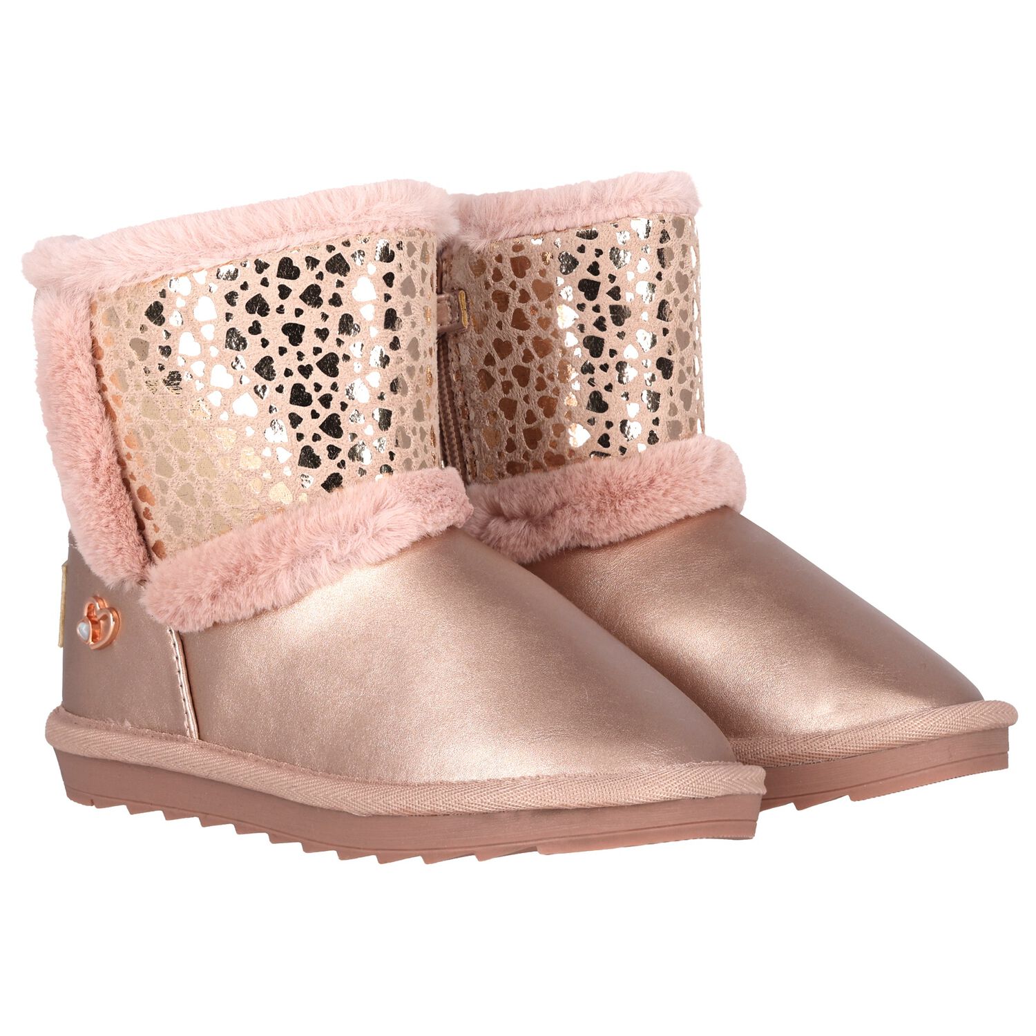 Girls Pink Faux Leather Boots, 1, hi-res