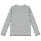 Boys Grey, Navy & Red Logo Long Sleeve Top, 2, hi-res