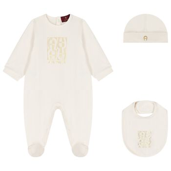 Ivory & Gold Babygrow, Hat & Bib Gift Set