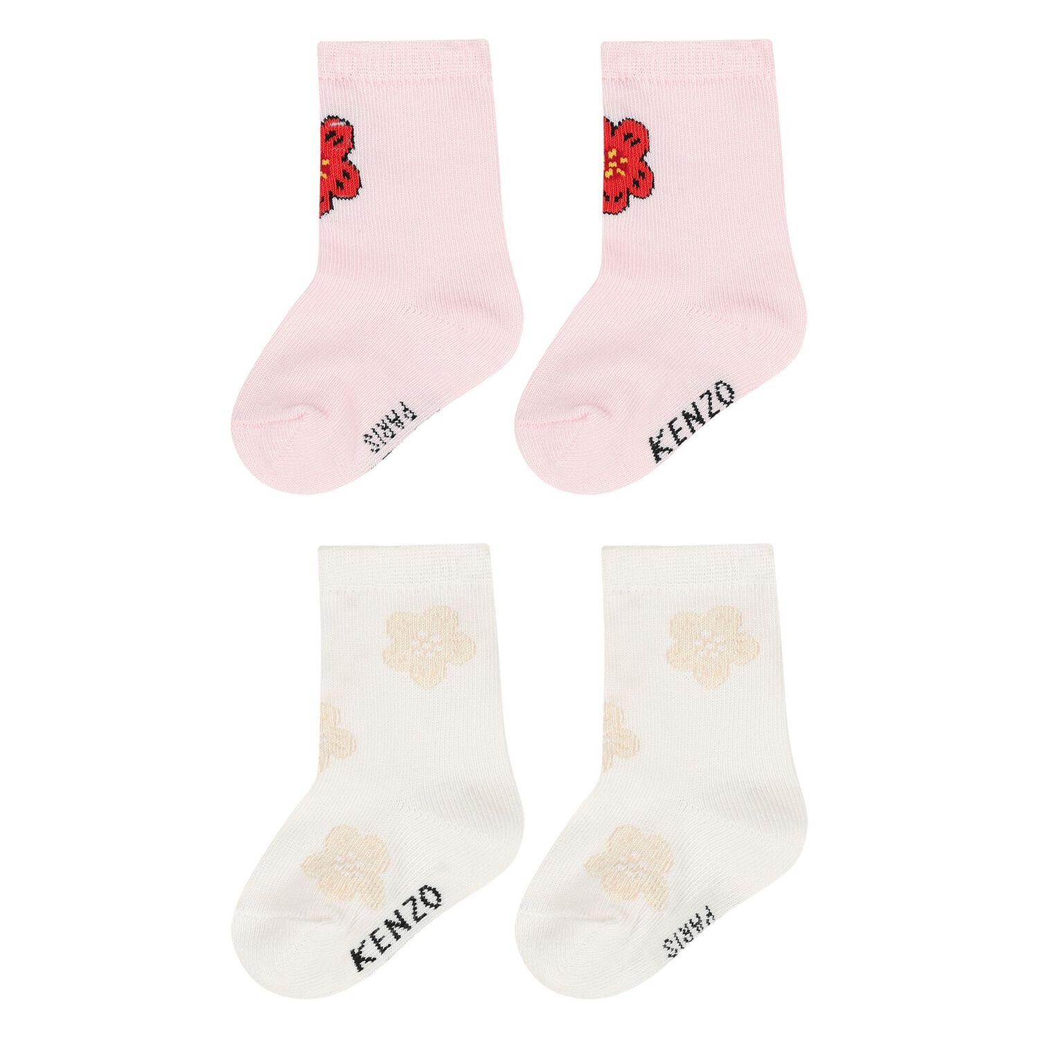 Baby Girls Pink & Ivory Flower Socks ( 2 Pack ), 1, hi-res
